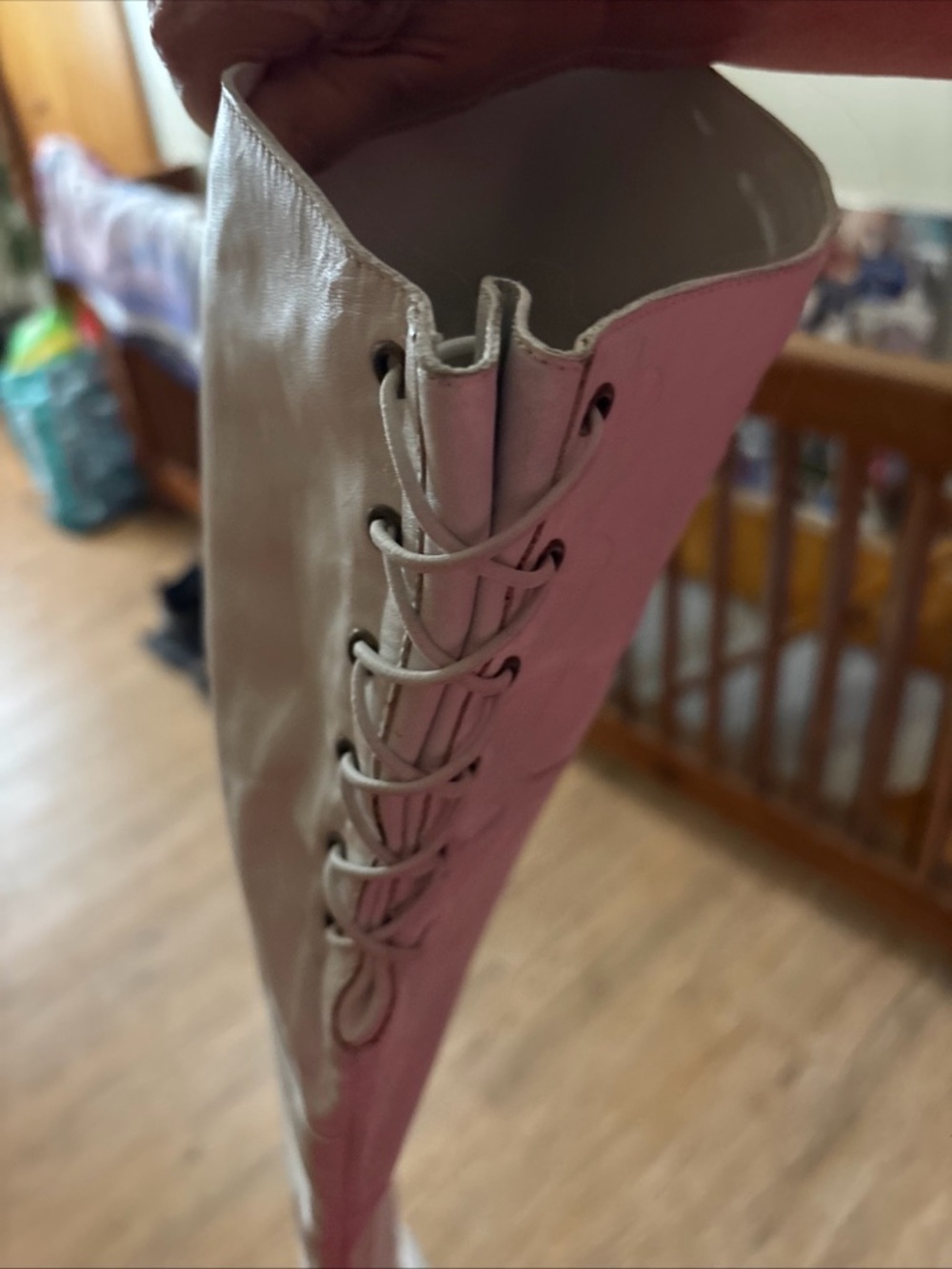 Vintage Dolcis white leather thigh boots Toy lace up back size 9M - Picture 12 of 16